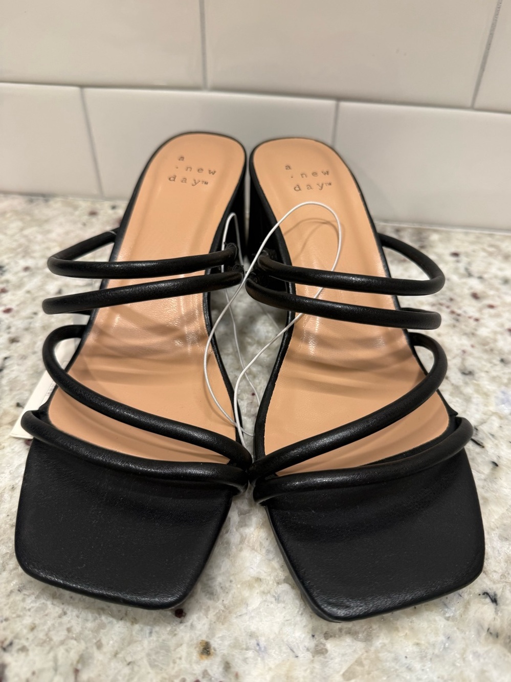 A new day Black Multi-Strap Square-Toe Heel Sandal - Size 6 NWT